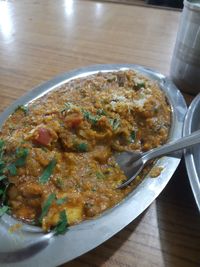 High angle view of meal served in bowl
