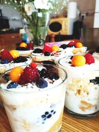 Close-up of fruits served on table