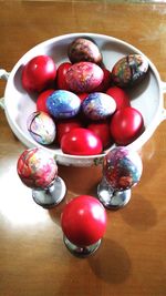 High angle view of multi colored candies on table