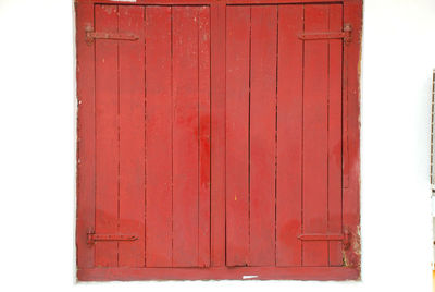 Close-up of closed red door