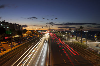 Light trails on road at night