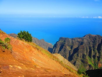 Scenic view of sea against blue sky