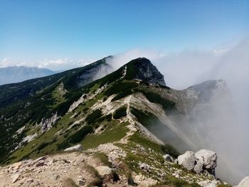 A path on vigolana during a sunny summer day. trentino alto adige, italy.