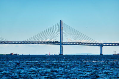 View of suspension bridge over sea