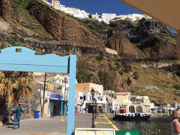 People walking on building terrace
