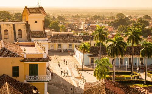 High angle view of buildings in town