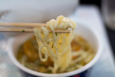 Close-up of noodles in bowl