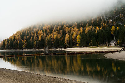 Scenic view of lake against sky during winter