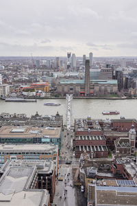 High angle view of buildings in city