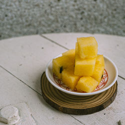 High angle view of dessert in plate on table