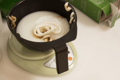 High angle view of coffee on table at home