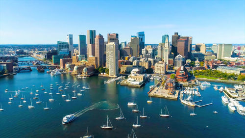 High angle view of city at waterfront.boston,usa