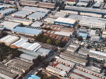 High angle view of buildings in city