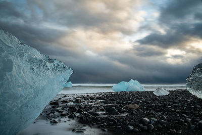 Scenic view of sea against sky during winter