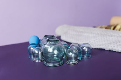 The therapeutic massage glass tool set of different spa equipment