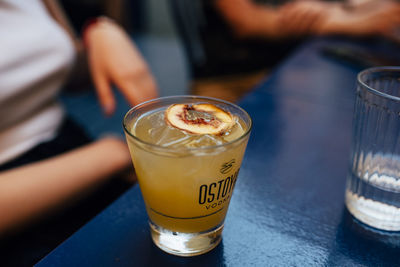 Close-up of coffee in glass on table