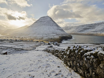 Scenic view of snowcapped mountain against sky
