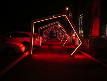 Illuminated staircase at night