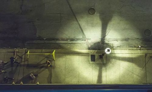 View of illuminated underground walkway