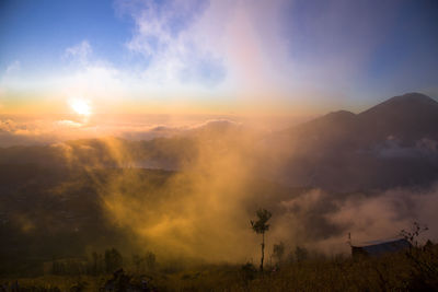 Scenic view of mountains against sky during sunset