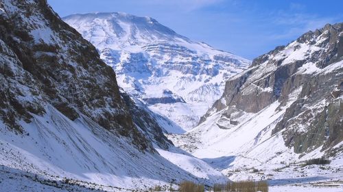 Scenic view of snowcapped mountains against sky