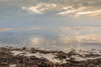 Scenic view of sea against sky at sunset