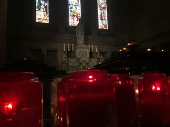 Close-up of illuminated lights at night