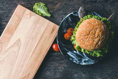 Close-up of burger in plate