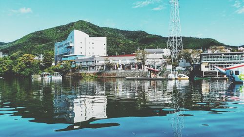 Reflection of building in water