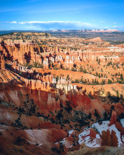 Aerial view of rock formations against cloudy sky