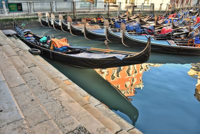 Boats moored at canal