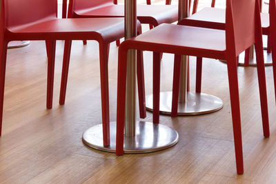 Empty chairs by table in restaurant