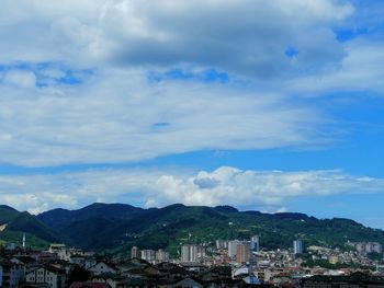 High angle shot of townscape against sky