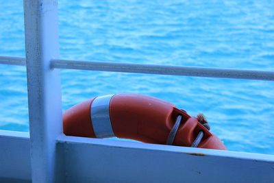 Life belt on boat in sea