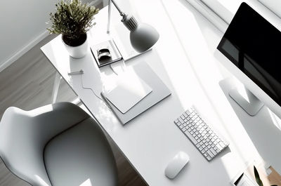 High angle view of computer on table