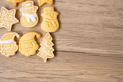 High angle view of cookies on table