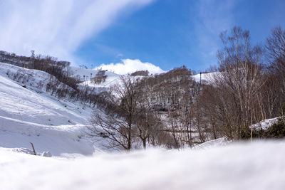 Scenic view of snow covered landscape against sky