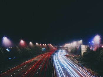 Light trails on road at night