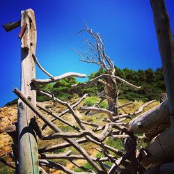 Low angle view of built structure against clear blue sky