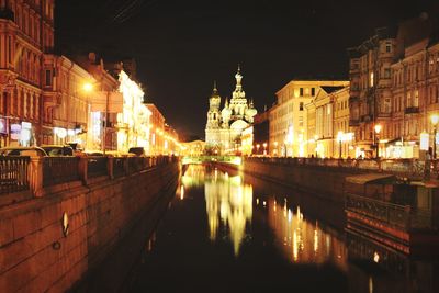 View of illuminated buildings at night