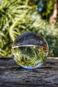 Close-up of crystal ball on table