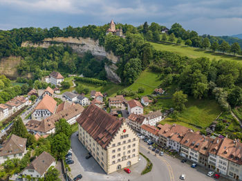 High angle view of townscape against sky