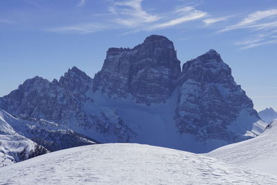 Scenic view of snowcapped mountains against sky