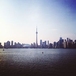 City skyline with river in background