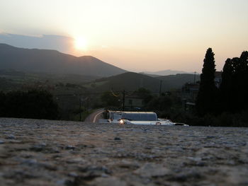 Scenic view of mountains at sunset