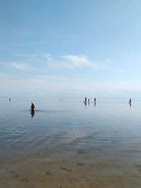 People on beach against sky