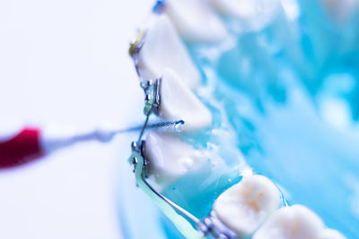 Close-up of dental equipment over white background