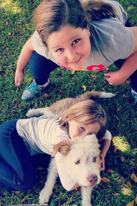 Portrait of cute girl standing on grassy field
