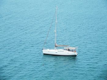 High angle view of sailboat sailing on sea