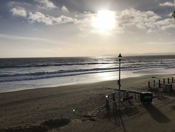 Scenic view of beach against sky during sunset